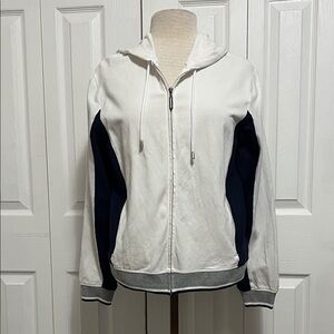 FUDA Sport Women’s White Zip Hoodie with Navy Side Panels Size Medium